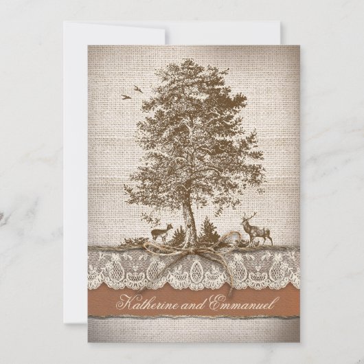Burlap Love Tree Rustic Country Wedding Uitnodigen Kaart (Voorkant)