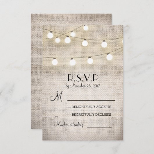 burlap lumières rustique élégant mariage cartes RS (Devant / Derrière)