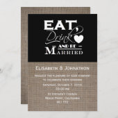 Burlap Mange Boire Et Se Marier Faire-part de mari (Devant / Derrière)