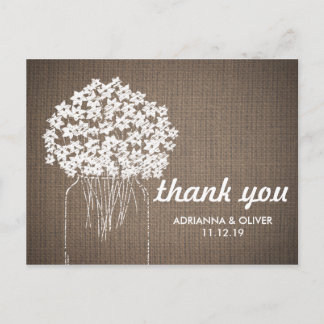 Burlap Mason Jar Bloemen bruiloft Dank u Briefkaart