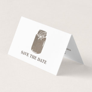 Burlap Mason Jar, foto slaat de datumkaart op Visitekaartjes