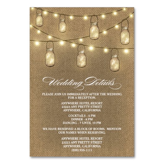 Burlap Mason Jar Réception de mariage + Cartes d'h (Par défaut)