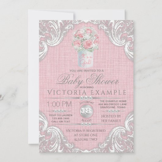 Burlap Mason Jar Rustic Baby Shower Uitnodigingen (Voorkant)