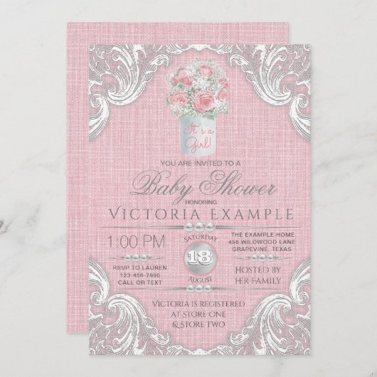 Burlap Mason Jar Rustic Baby Shower Uitnodigingen (Voorkant / Achterkant)