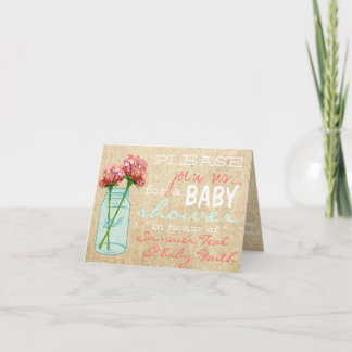 Burlap Mason Jar Turquoise Baby shower Uitnodiging
