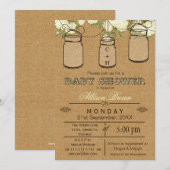 Burlap, Mason Jars, Rustic baby shower Invites Kaart (Voorkant / Achterkant)