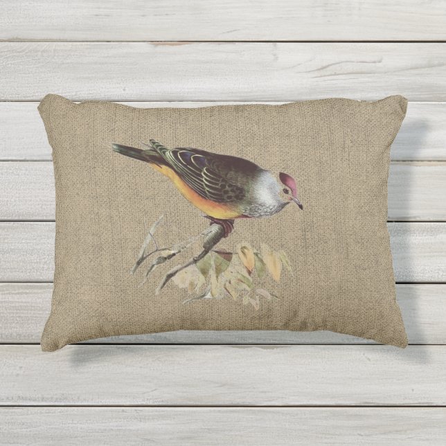 Burlap met Bird patio Buitenkussen (Voorkant)