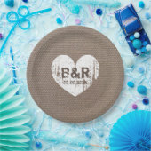 Burlap monogram bbq bruiloft papier borden papieren bordje (Feest)