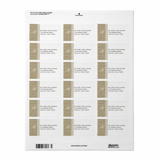 Burlap monogram harten etiket (Full Sheet)