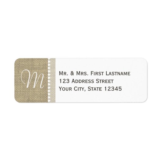 Burlap monogram harten etiket (Voorkant)