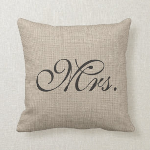 Burlap Mrs Pillow Kussen
