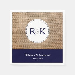 Burlap & Navy Blauw Monogrammed Bruiloft Servetten