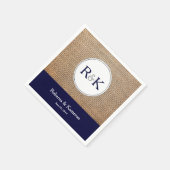 Burlap & Navy Blauw Monogrammed Bruiloft Servetten (Hoek)