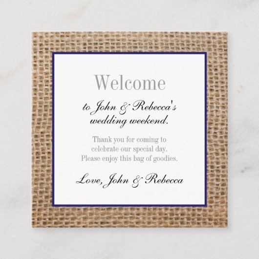 Burlap & Navy Blue bruiloft welkom Kaart (Voorkant)