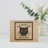 Burlap Old Black CAt Bar en grill Briefkaart (Staand voorkant)