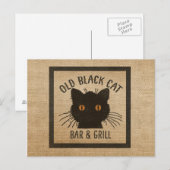 Burlap Old Black CAt Bar en grill Briefkaart (Voorkant / Achterkant)