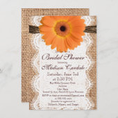 Burlap Oranje Daisy Bridal Shower Invitations Kaart (Voorkant / Achterkant)