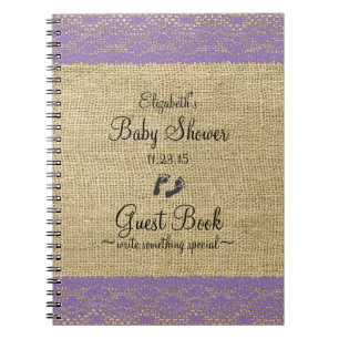 Burlap Paars Afbeelding Baby shower Guest Book Notitieboek
