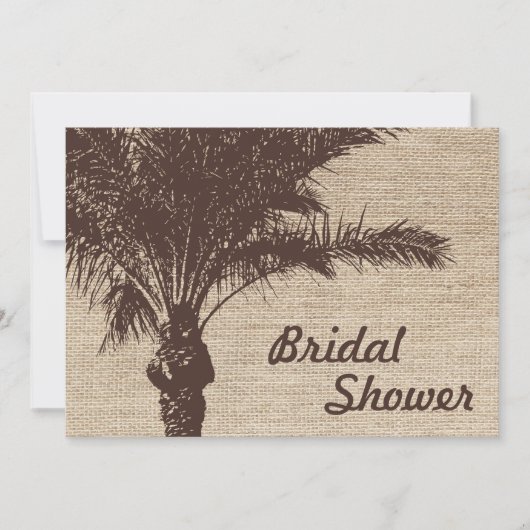 Burlap Palm Tree Brown Bridal Shower Invitations Kaart (Voorkant)