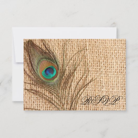 Burlap Peacock Feather Wedding RSVP (Devant)