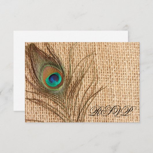 Burlap Peacock Feather Wedding RSVP (Devant / Derrière)