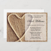 Burlap Pearl Heart Bridal Shower Invitations Kaart (Voorkant / Achterkant)