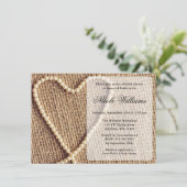 Burlap Pearl Heart Bridal Shower Invitations Kaart (Staand voorkant)