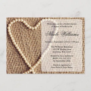 Burlap Pearl Heart Bridal Shower Invitations Kaart