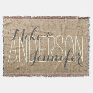 Burlap Persoonlijke bruiloft Bride & Groom's Names Deken