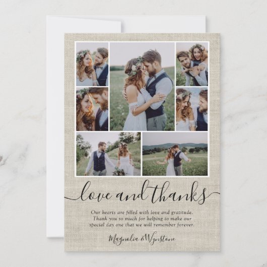 Burlap Photo Collage Wedding Bedankkaart (Voorkant)