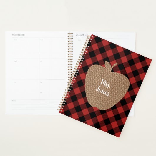 Burlap Pomme Buffalo Plaid Professeur Planificateu (Devant avec enveloppe)
