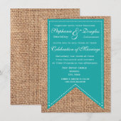 Burlap Print Turquoise Rustic Wedding Invitations (Devant / Derrière)