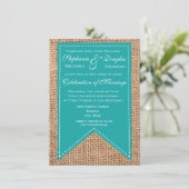Burlap Print Turquoise Rustic Wedding Invitations (Debout devant)