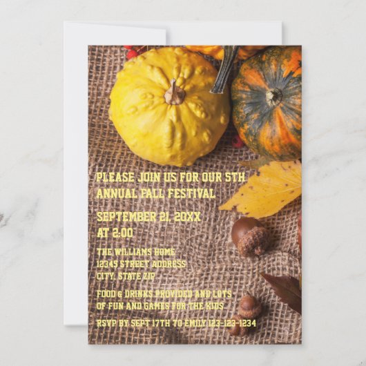 Burlap & Pumpkins - Herfst Party Invitation Kaart (Voorkant)