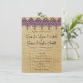 Burlap Purple Damask Lace Mariage Invitations (Debout devant)
