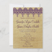 Burlap Purple Damask Lace Mariage Invitations (Devant)