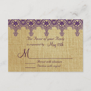 Burlap Purple Damask Lace Wedding Cartes RSVP