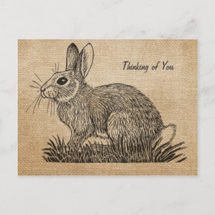 Burlap Rabbit Vintage Penser à vous carte postale