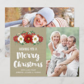 Burlap Red Floral Joyeux Carte photo de Noël (Devant / Derrière)