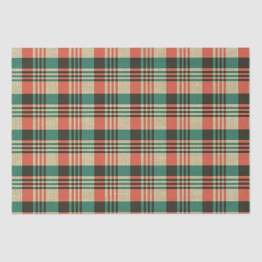 Burlap Red Green Plaid Kerstmis Tissuepapier (Voorkant)
