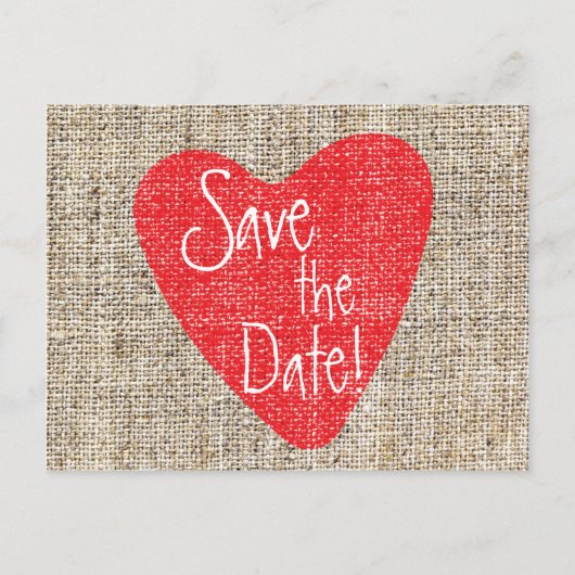 Burlap Red Heart Valentijn Wedding Save Briefkaart (Voorkant)