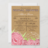 Burlap, rose floral, rustique Invitations de douch (Devant)