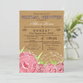Burlap, rose floral, rustique Invitations de douch (Debout devant)