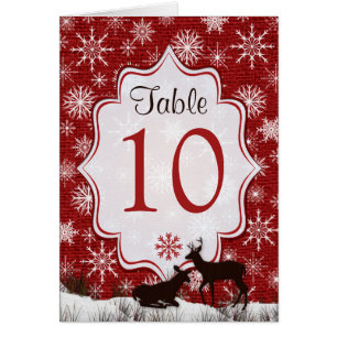 Burlap Rouge, Snowflakes, Carte Numéro De Table De