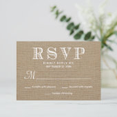 Burlap RSVP Rustic Typography Wedding Reply Kaartje (Staand voorkant)