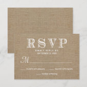 Burlap RSVP Rustic Typography Wedding Reply Kaartje (Voorkant / Achterkant)