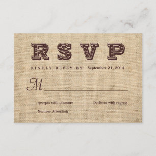 Burlap RSVP Rustic Wedding Reply Kaartje