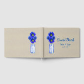 Burlap Rustic Blue Floral Mason Jar Wedding Gastenboek (Volledig)