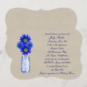 Burlap Rustic Blue Mason Jar Invitation Fête des m (Devant / Derrière)