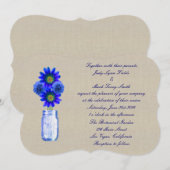 Burlap Rustic Blue Mason Jar Wedding Invitation Kaart (Voorkant / Achterkant)
